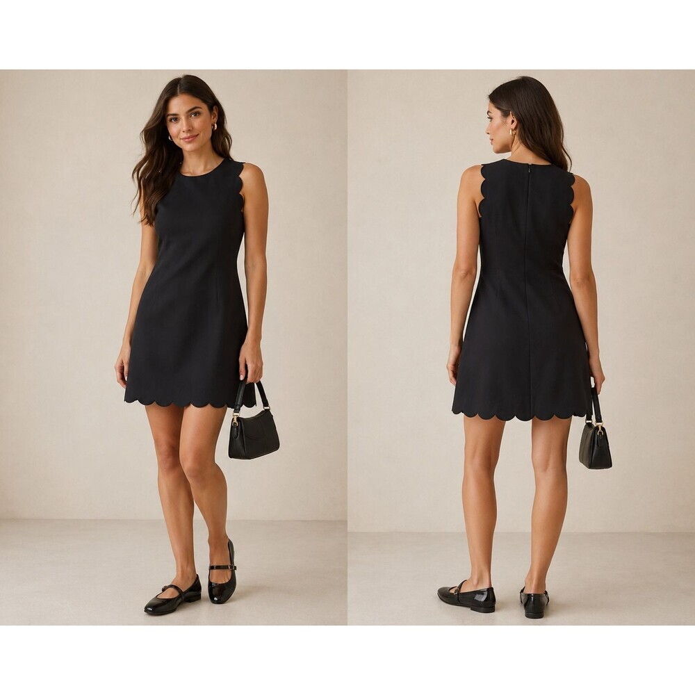 J.Crew Scalloped Sheath Dress Black Sleeveless Mini Cocktail Party Womens 00 NWT